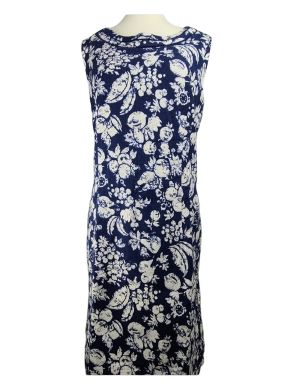 Talbots Blue White Tweed Fruit Print Sheath Dress | Sleeveless Classic Shift